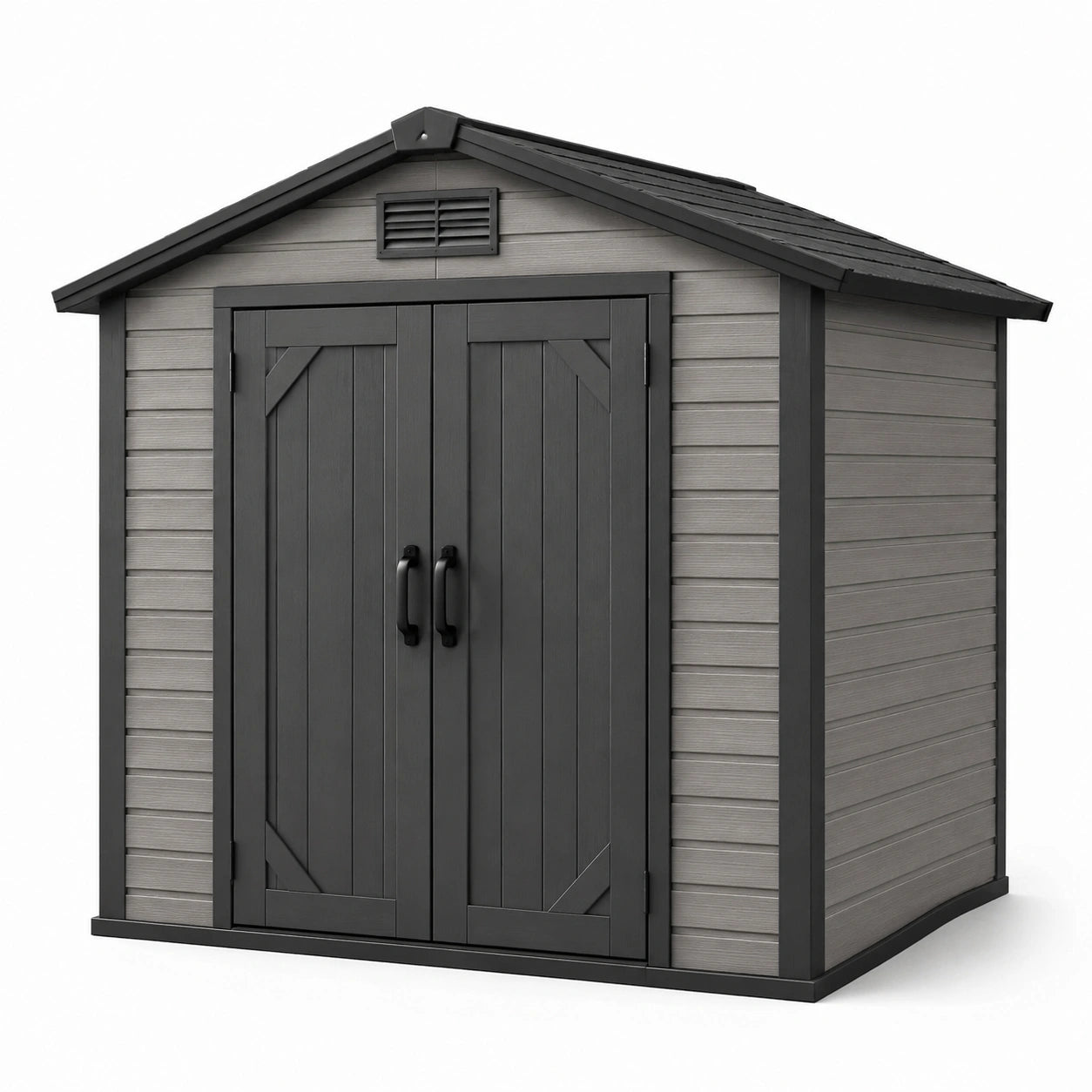 Abri de jardin en résine avec double porte et ventilation gris/noir 200x130x180 cm