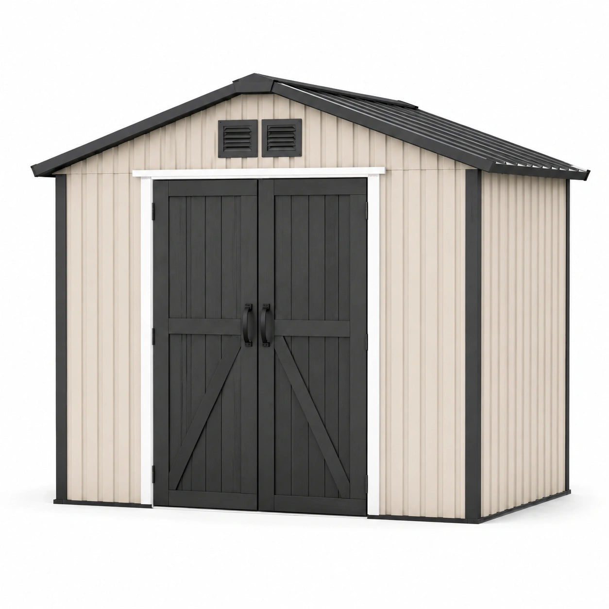 Abri de jardin en polypropylène beige/noir avec double porte 365x302x230 cm