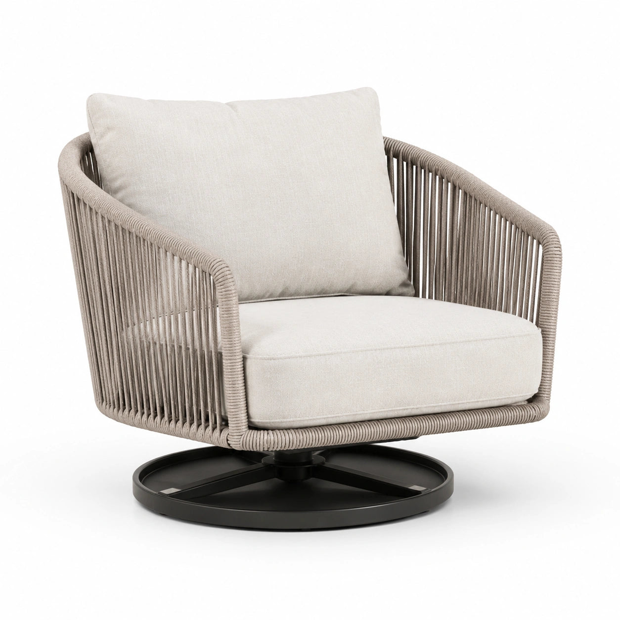 Fauteuil pivotant en corde polyester avec base en acier, beige
