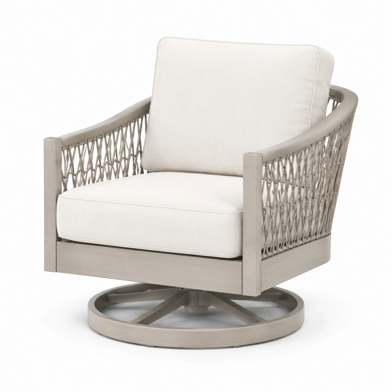 Fauteuil pivotant en aluminium avec coussins en polyester beige