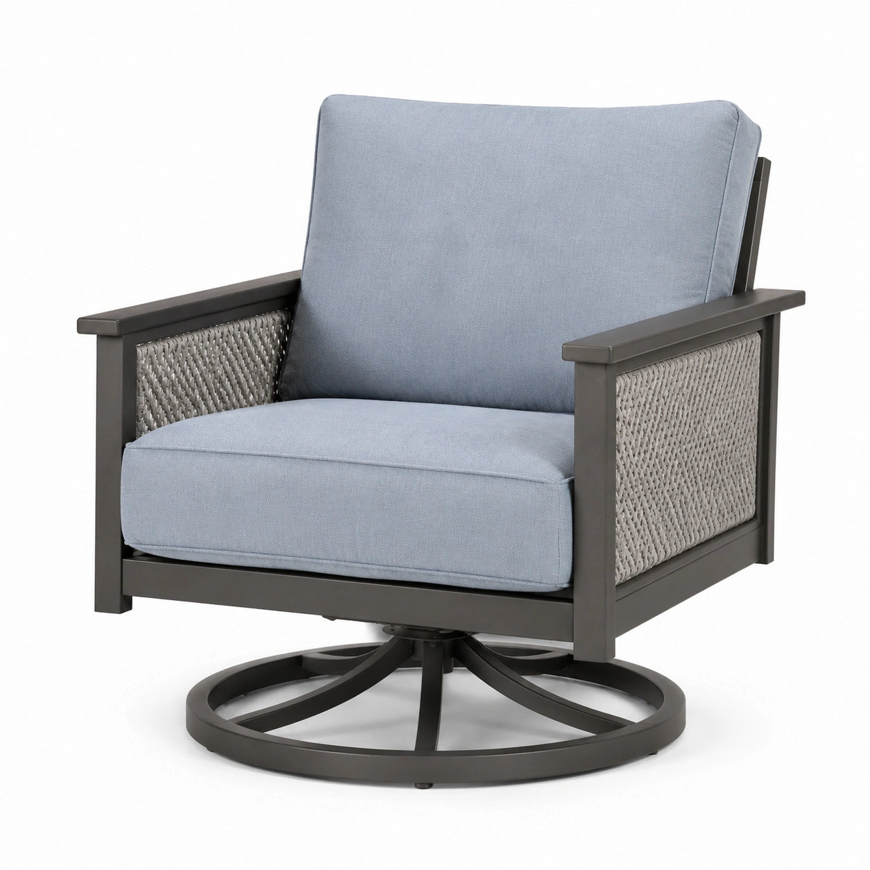 Fauteuil pivotant en aluminium et tissu bleu