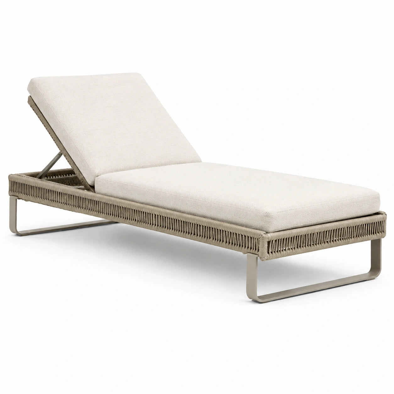 Chaise longue extérieure en aluminium avec coussins en polyester beige