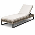 Chaise longue en métal et rotin synthétique beige 200x70x35 cm