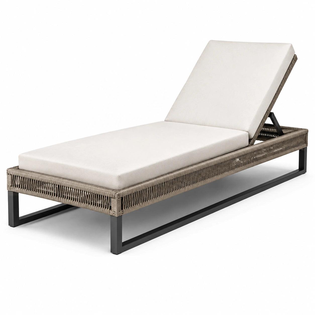 Chaise longue en métal et rotin synthétique beige 200x70x35 cm