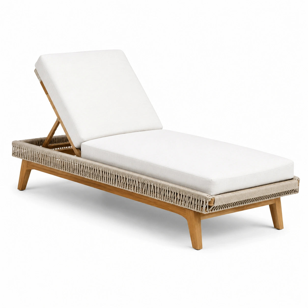 Chaise longue bain de soleil en bois et corde blanche 200cm