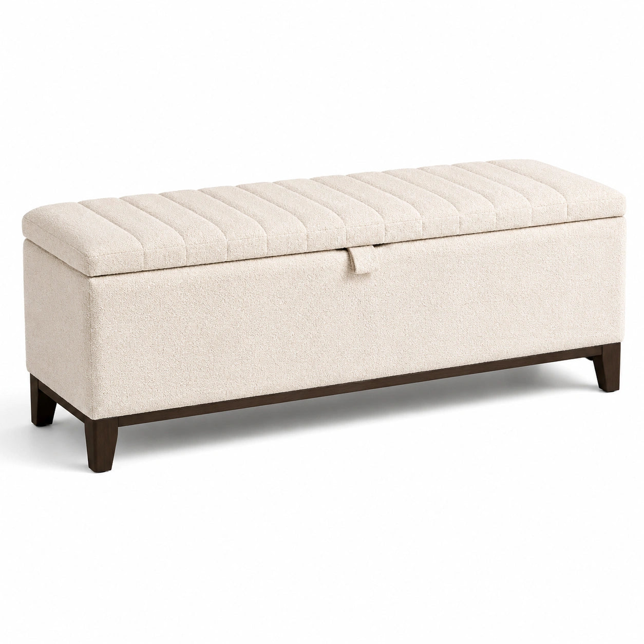 Banc de rangement en bois et polyester crème 120 cm