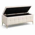 Banquette de rangement en velours avec pieds en métal doré crème