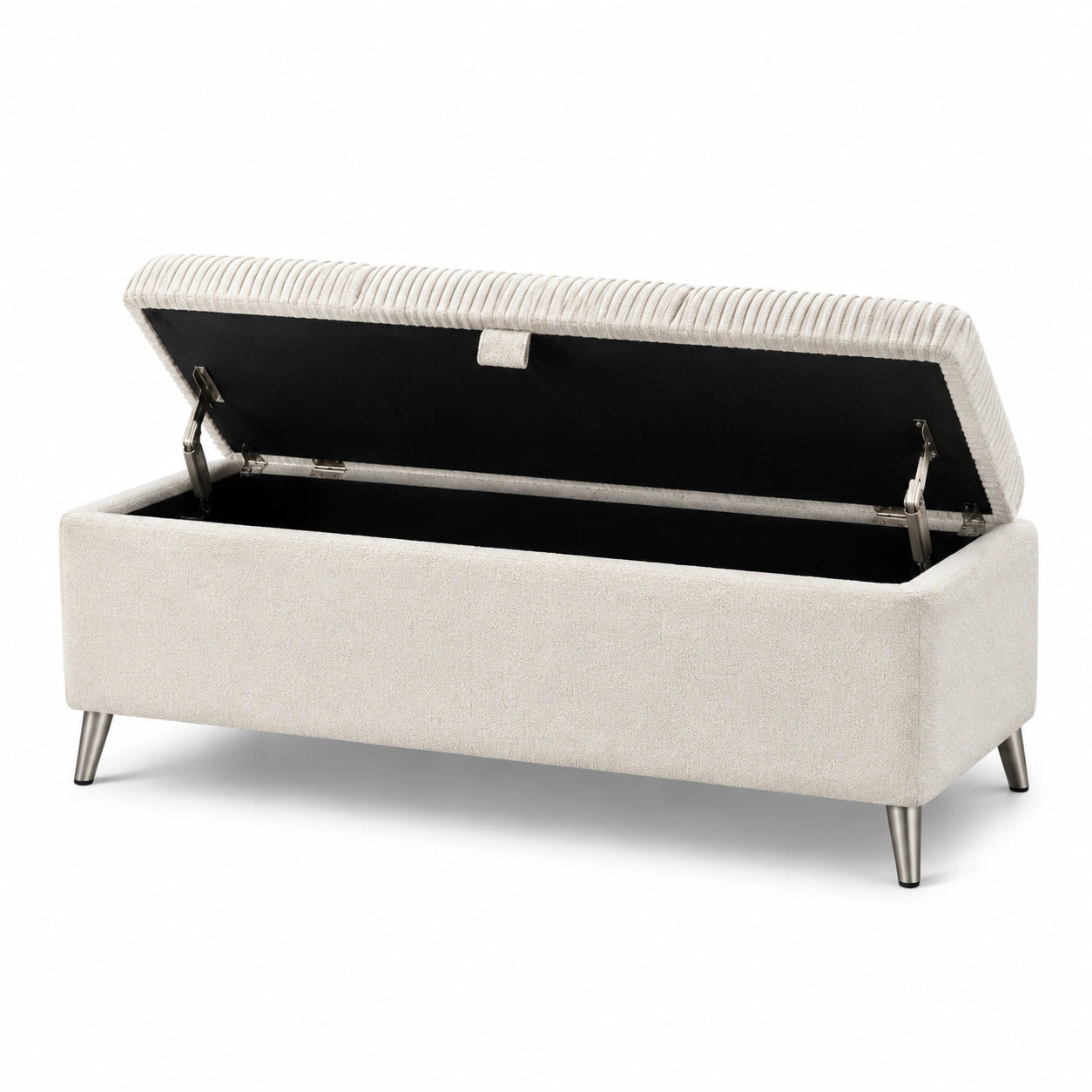 Banc de rangement en tissu avec pieds métalliques 120x40x45 cm beige