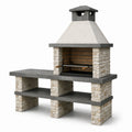 Barbecue extérieur en pierre reconstituée et acier inoxydable gris/beige 155x65x225 cm