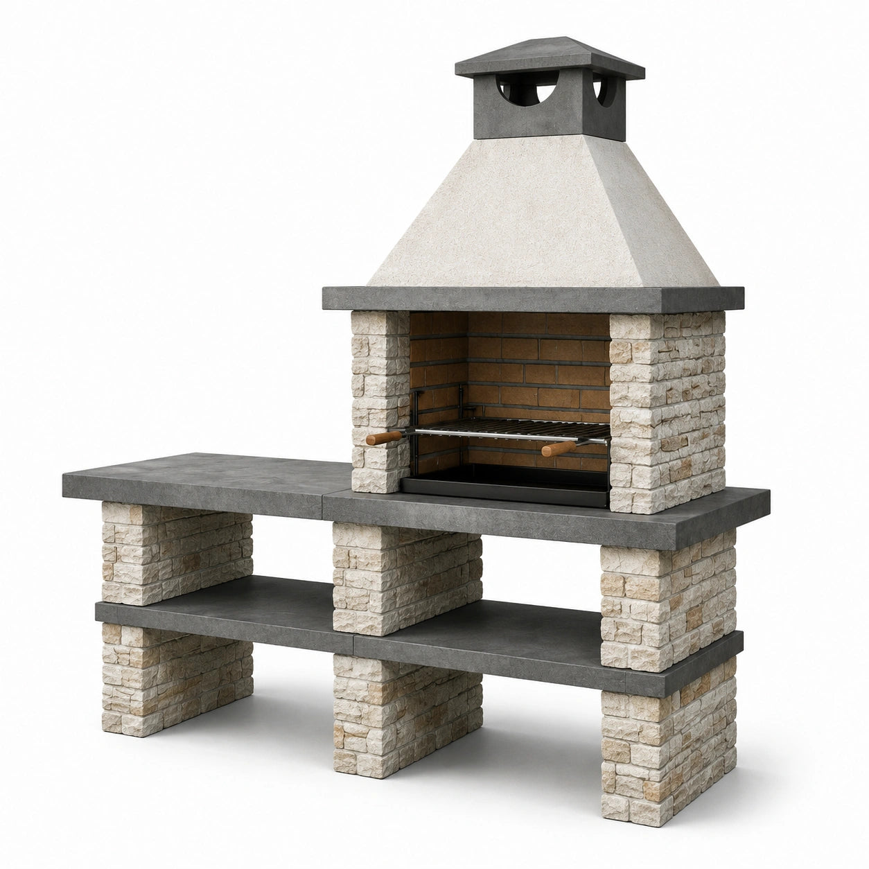 Barbecue extérieur en pierre reconstituée et acier inoxydable gris/beige 155x65x225 cm