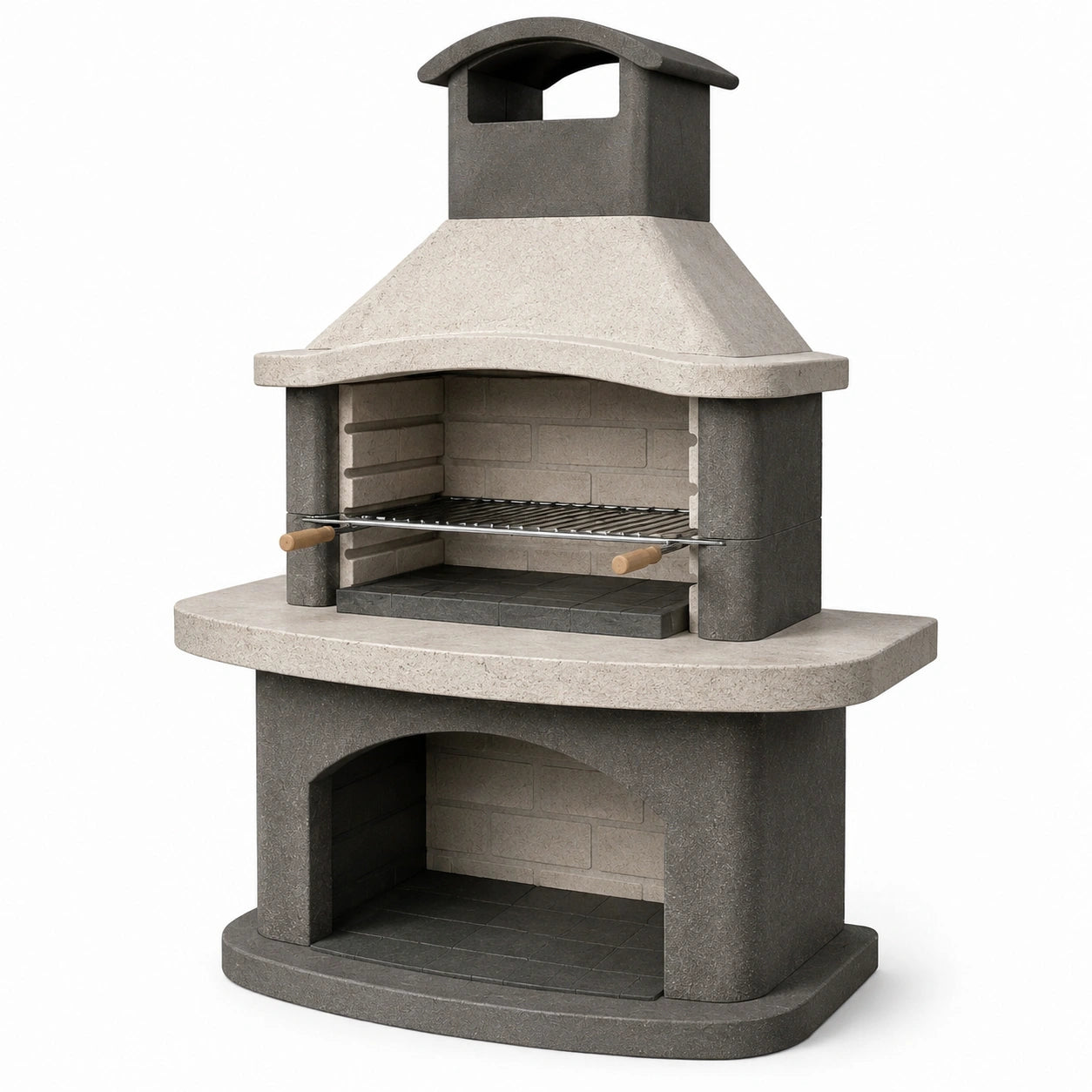 Barbecue en béton avec grille en acier inoxydable et bois 120x60x210 cm gris/noir