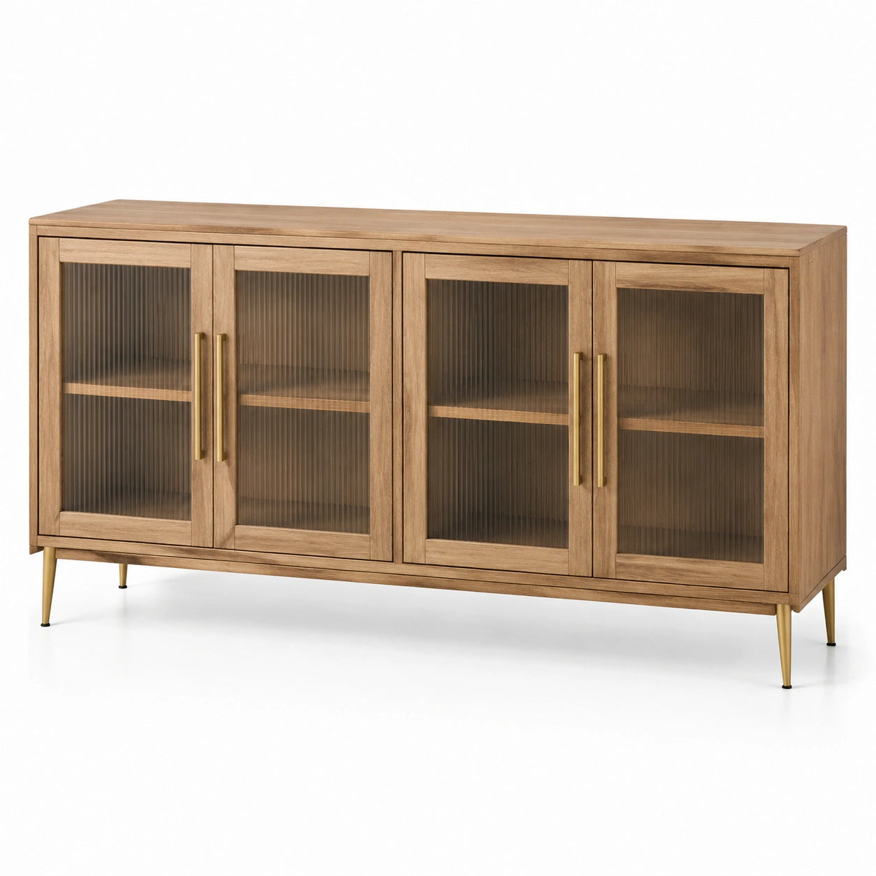 Buffet en bois avec portes en verre rainuré