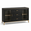 Buffet en bois chêne et métal avec portes en verre texturé noir 160x40x80 cm