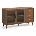 Buffet en bois avec portes en verre cannelé et tiroirs 160x40x85 cm noyer