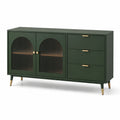 Buffet en bois avec portes en verre et tiroirs verts