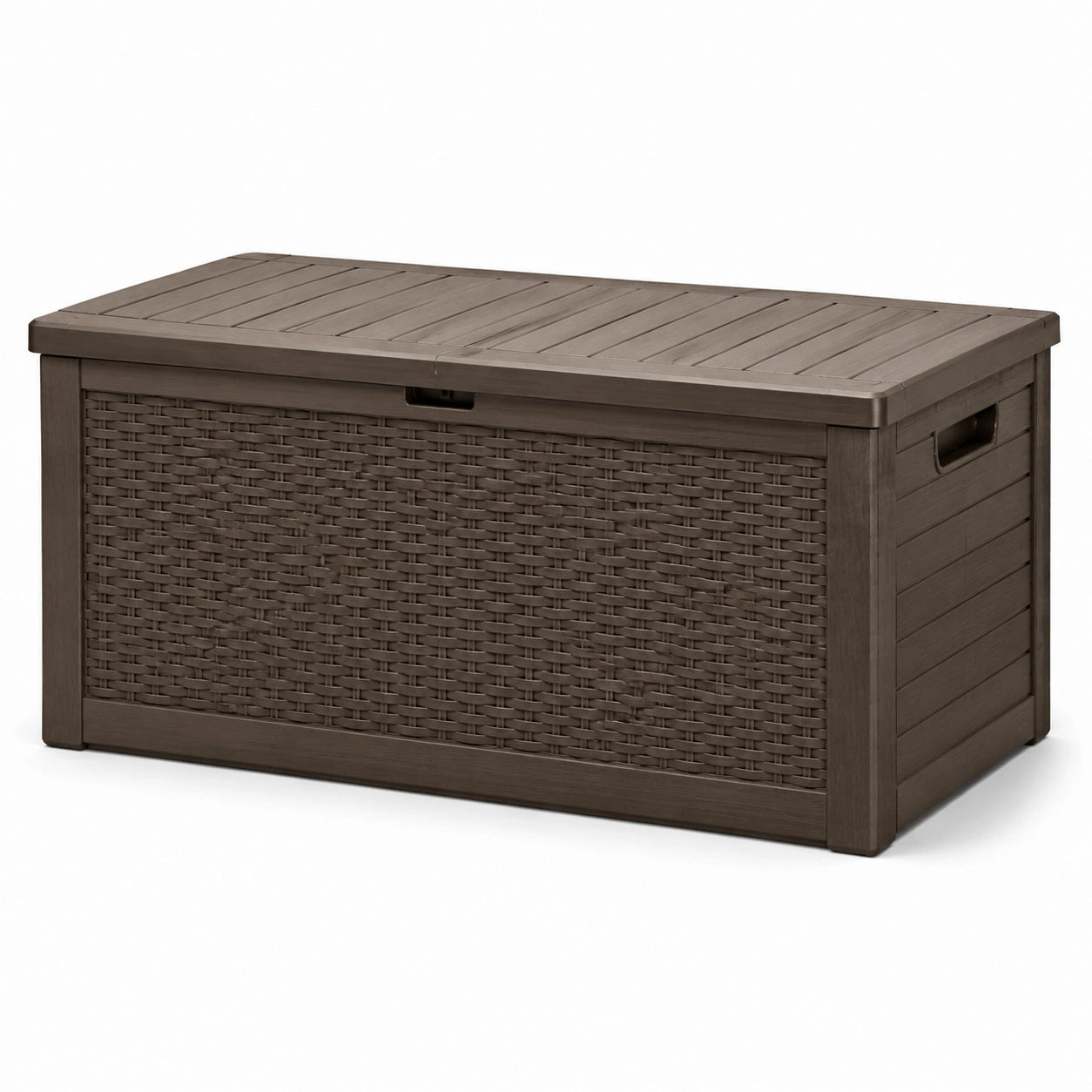 Coffre en plastique effet rotin brun pour extérieur 120x45x58 cm