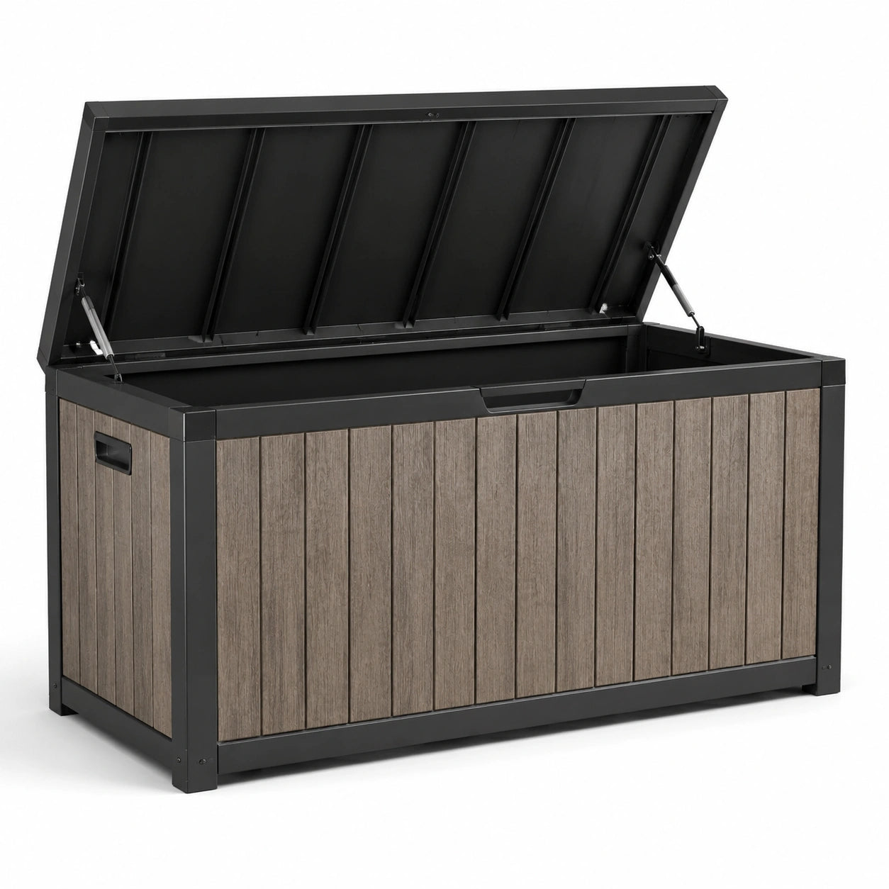 Coffre de rangement extérieur en bois et métal 140x60x84 cm marron/noir