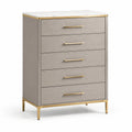Commode en bois avec dessus en marbre blanc et poignées dorées, 90x45x120cm, beige
