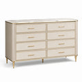 Commode en métal avec plateau en marbre 8 tiroirs beige et doré