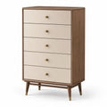 Commode 5 tiroirs en bois noyer brun et beige 120x60x40 cm