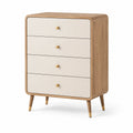 Commode 4 tiroirs en bois et contreplaqué beige H85cm L60cm P40cm