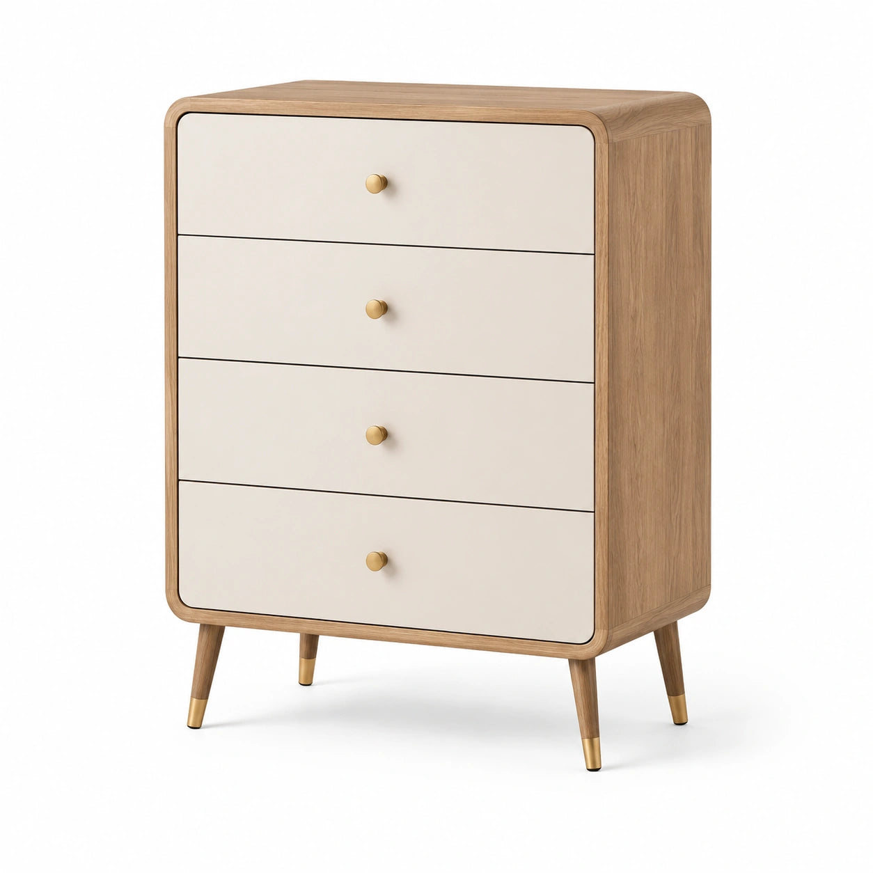 Commode 4 tiroirs en bois et contreplaqué beige H85cm L60cm P40cm
