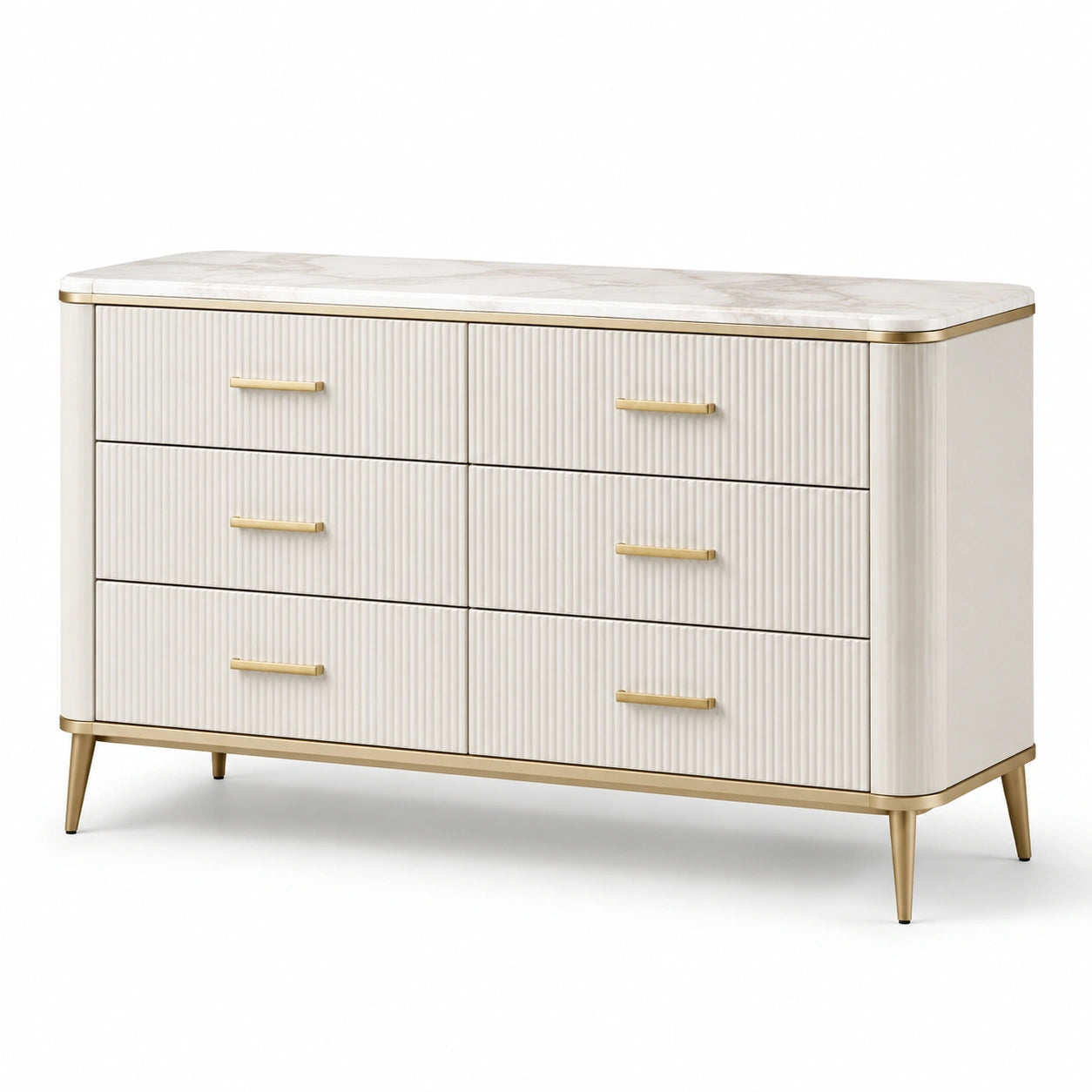 Commode 6 tiroirs en MDF avec décor doré