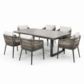 Ensemble de repas de jardin en métal avec plateau en composite et 6 chaises en corde polyester beige