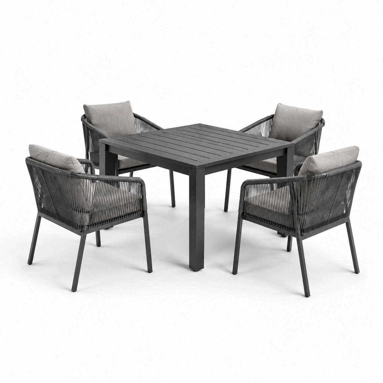 Ensemble de jardin en aluminium et corde gris